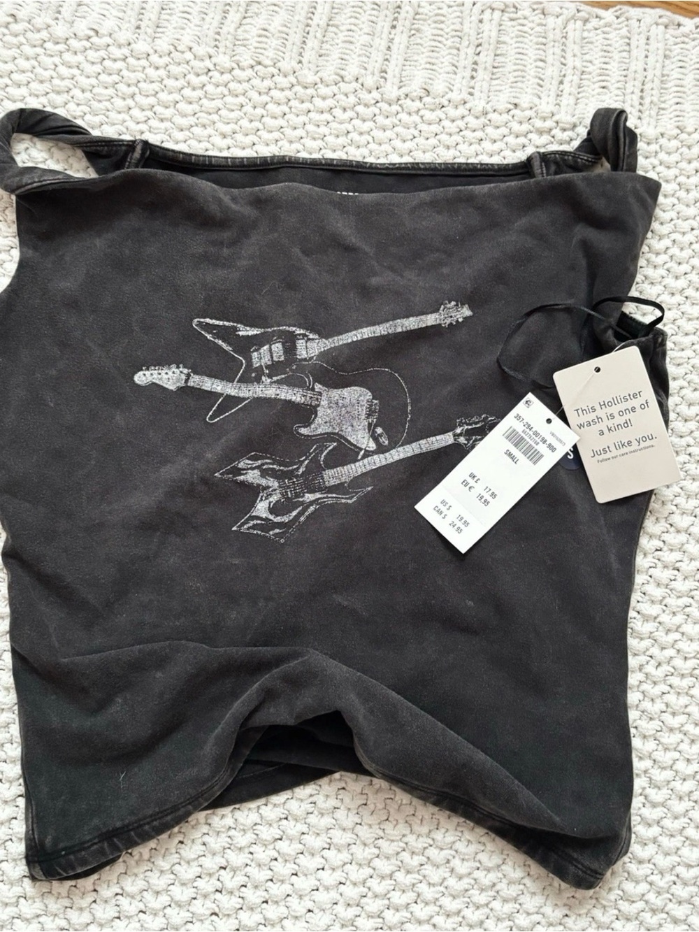 Hollister Black Crossbody Bag with Metallic Guitar Print